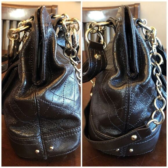 ELLIOTT LUCCA - "Helena" Quilted Brown Patent Cow Leather Satchel/Shoulder Bag - Picture 4 of 16